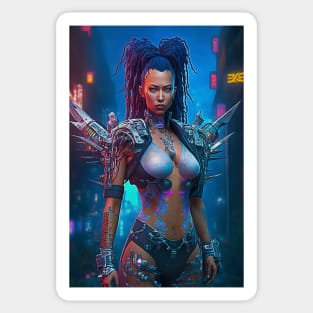 Cyborg Beauty with Futuristic Cityscape - Ultra Realistic Sticker